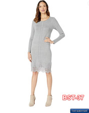 Tribal Long Sleeve Mock Neck Sweater Dress Grey Mix MEDIUM