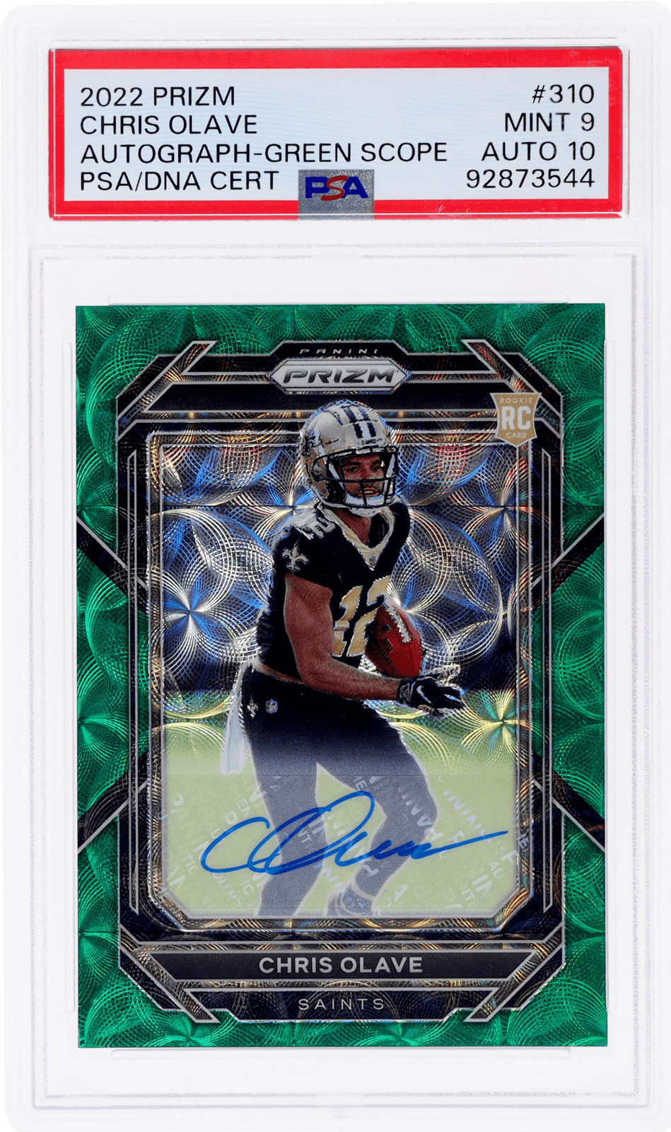2022 Panini Prizm Chris Olave Auto Green Scope #310 /75 PSA 9/10 Rookie RC