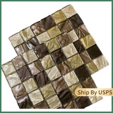 Glass Wall Tile Kitchen Backsplash Square Style Seashell Inlayed Art Mosaic Tile
