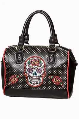 Sac à main noir mexicain bonbon sucre crâne à pois rétro gothique par BANNED Apparel - Photo 1/4