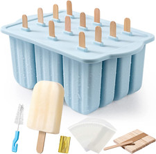 12 Cavity Large Silicone Popsicle Molds with 50 Popcicle Sticks for Handmade