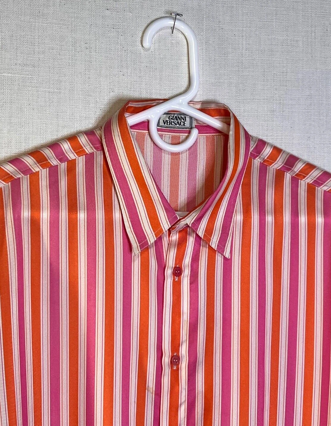 Camicia di seta a righe primi anni 90 GIANNI VERSACE Bayadere taglia 52 ITALIA US XL