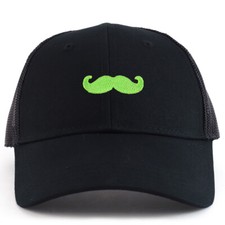 Youth Kid Green Mustache Patch Youth 6 Panel Trucker Baseball Cap- FREE SHIPPING