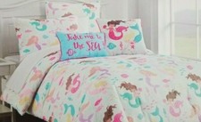 4 pc Authentic Kids Mermaid Twin Comforter, Sham,  Decorative Pillows Set NIP