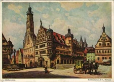 Old postcard Rothenburg town hall with stagecoach GERMANY (1077127)
