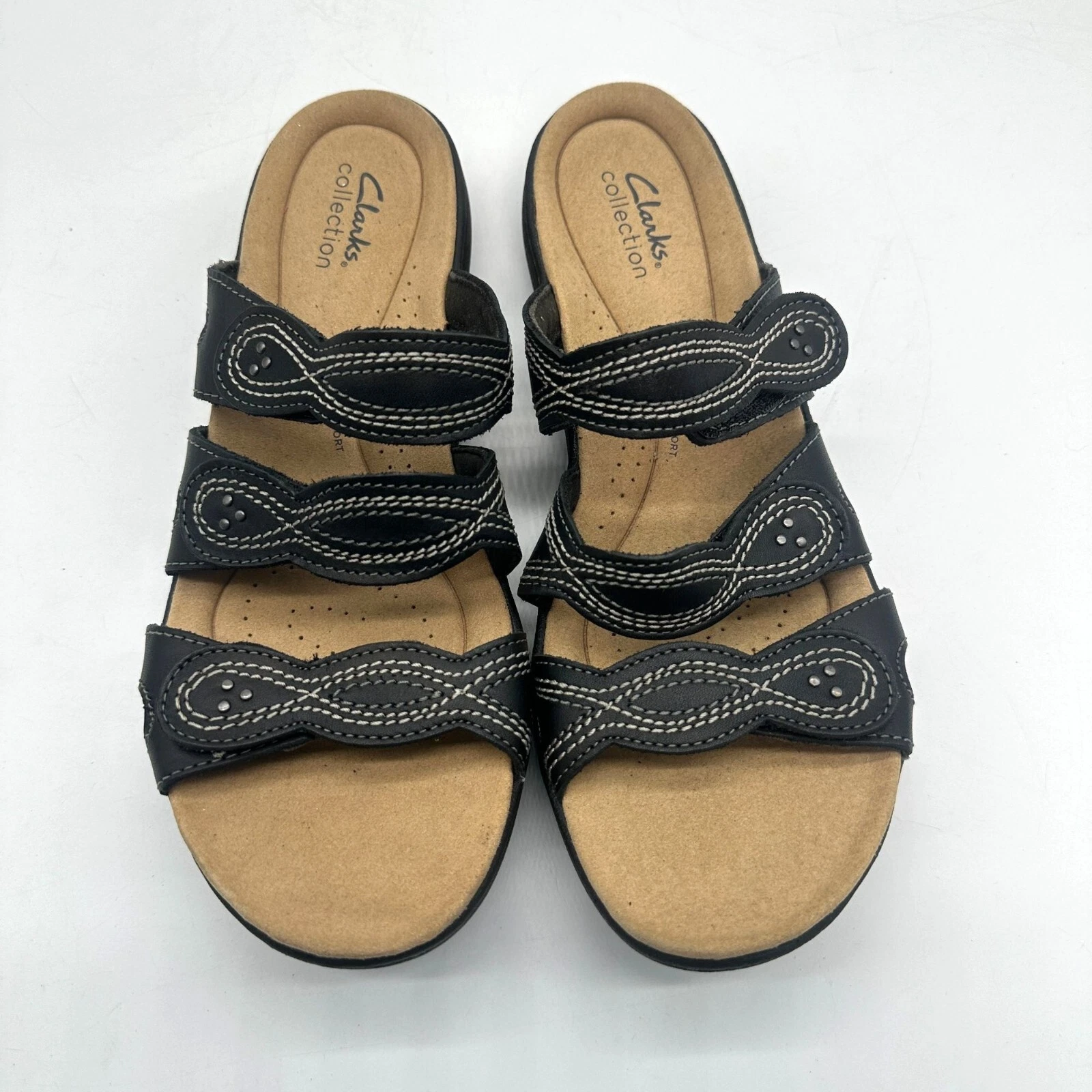 Sandali da donna Clarks Collection 7 5 C in pelle nera Laurieann Ayla Slides