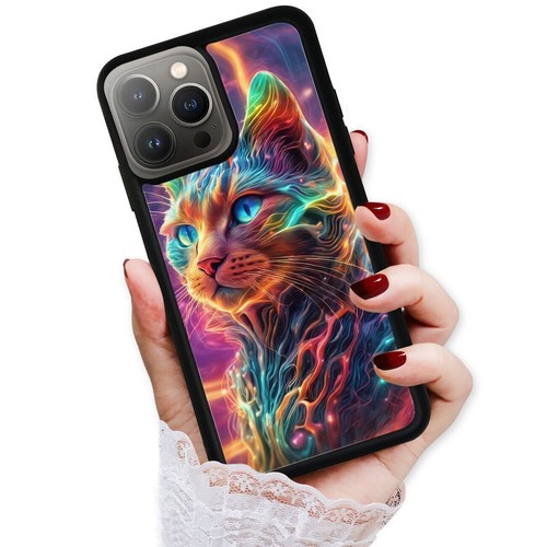 Rainbow Magical Fractal Cat For iPhone SE XS XR Max 5 6 7 8 Plus Protective Case - Picture 17 of 25