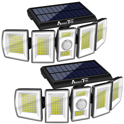 Solar Security Light Outdoor 5 head 1100LM 300 LED Motion Sensor IP65 Waterproof