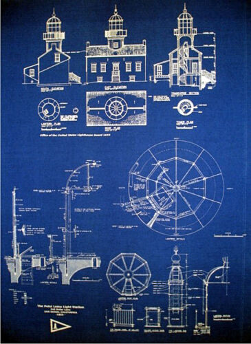 Vintage Lighthouse Prints Point Loma San Diego 1855 Blueprints 18x24 pair (260) - Picture 1 of 3