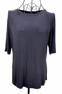 Nine West Essential Black Tunic Top Small Stretch Knit 3/4 Sleeve Rayon Blend