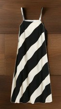 H M Women Dress Large Cream Black Textured Slip Dress