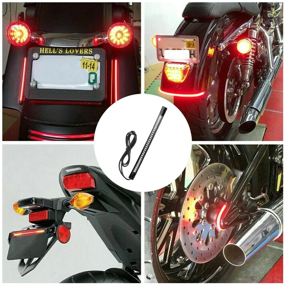 2 luces traseras flexibles para motocicleta 4,6" tira LED freno parada señal de giro ámbar + rojo Foto 2 de 4