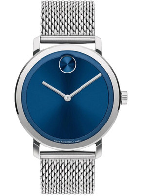 MOVADO BOLD EVOLUTION 3600901 BLUE DIAL SILVER MESH BRACELET 40MM MENS WATCH
