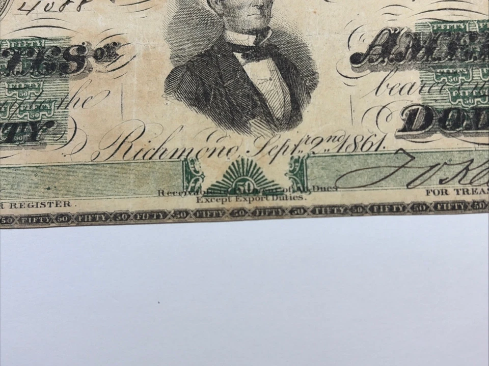 September 2, 1861 $50 Confederate States of America Note T-16 - Image 3 of 4