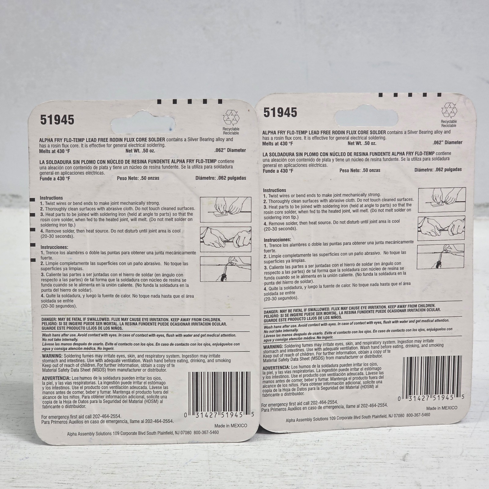 2 - Alpha Fry AM51945 0.50 Oz Lead Free Rosin Core Silver Bearing Solder .62" D