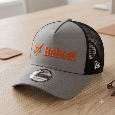 Bobcat Embroidered Trucker Hat Adjustable Gray Mesh Cap