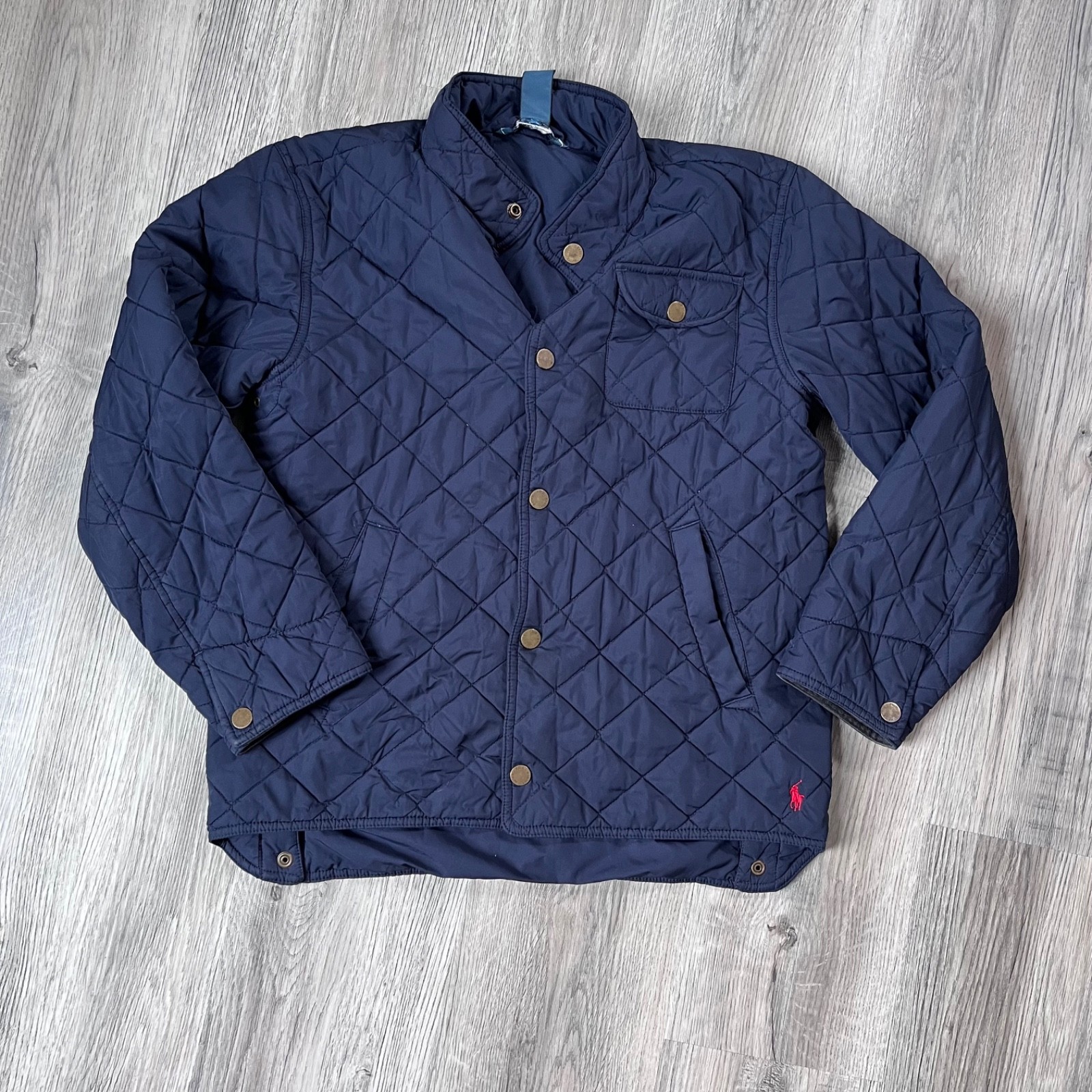 vtg Polo by Ralph Lauren Navy Diamond Quilted Barn Coat youth L 14/16
