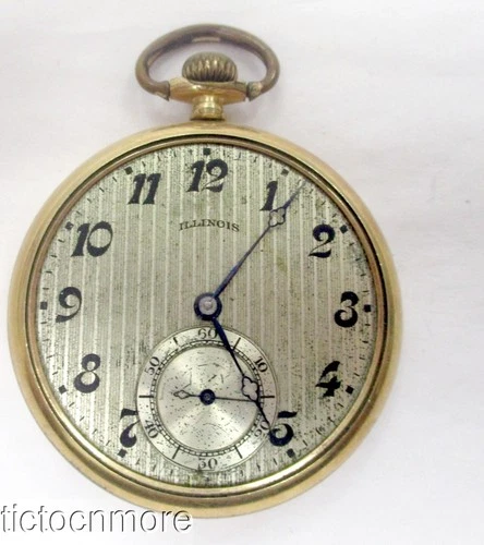 ANTIQUE ART DECO ILLINOIS TIME KING MODEL 3 POCKET WATCH 1927 PIN STRIPE DIAL