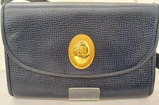 Christian Dior Vintage Navy Blue Leather Logo Flap Clutch Shoulder Bag Used