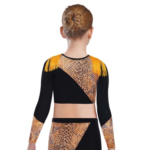 Mädchen Schlangenleder bedruckt Tanz Crop Tops Quasten Schulter Jazz Hip-Hop Shirts - Bild 4 von 32