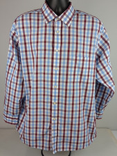 Chaps Men 17/32 Red Blue White Plaid Classic Button Down Long Sleeve Dress Shirt