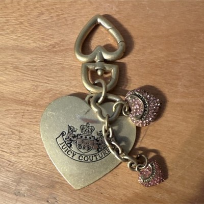 Vintage original Juicy Couture Heart Key Chain charm Gold Pink Rhinestone 