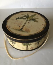 Vtg Round Decorative hat box tropical pattern 12" dia