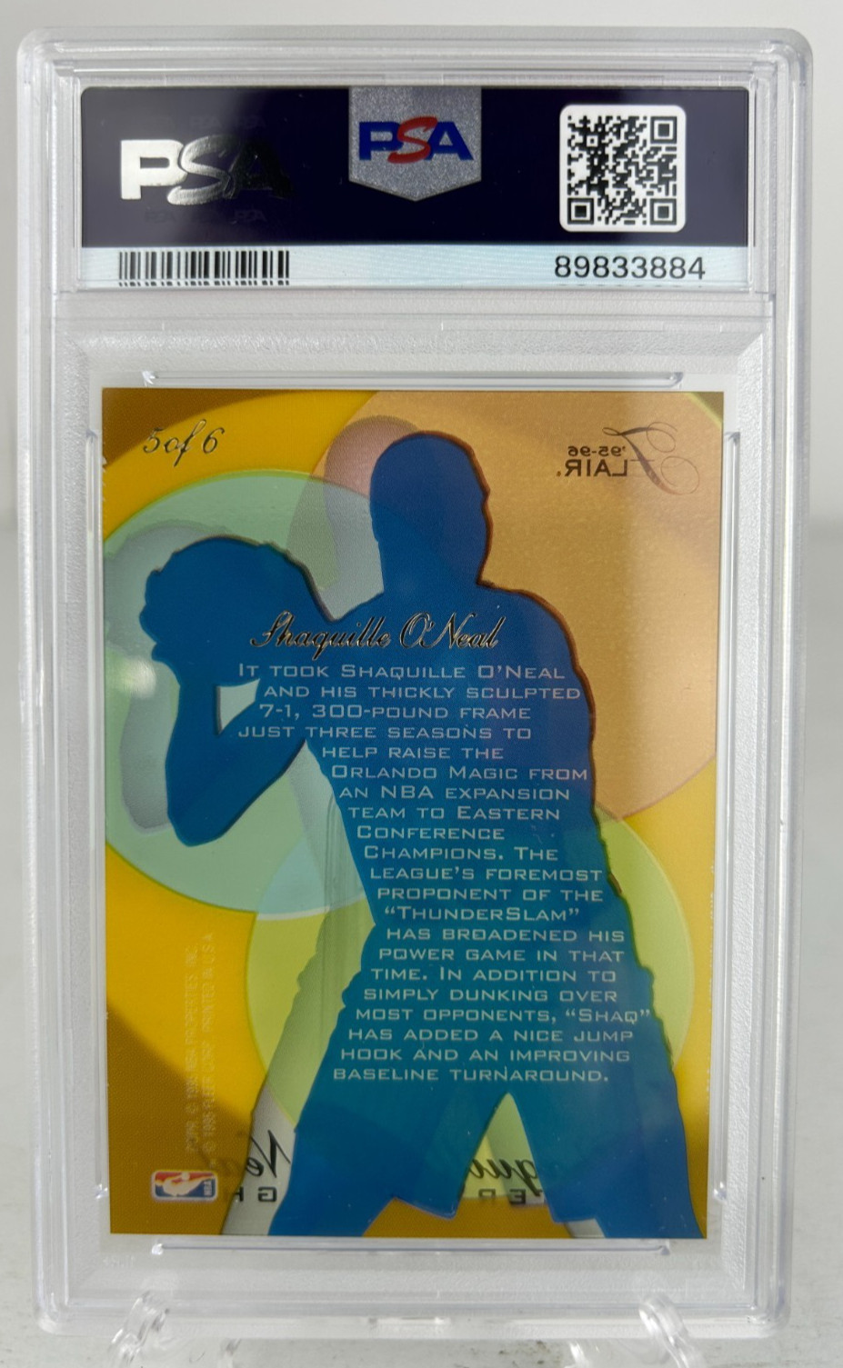 Shaquille O'Neal 1995 -96 Flair Center Spotlight Acetate PSA 9 #5 Mint Shaq view 2