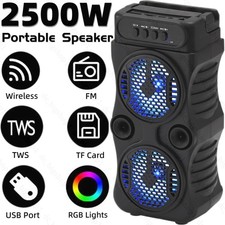 2500W Portable Bluetooth Speaker Dual 3" Subwoofer Heavy Bass Sound System Party