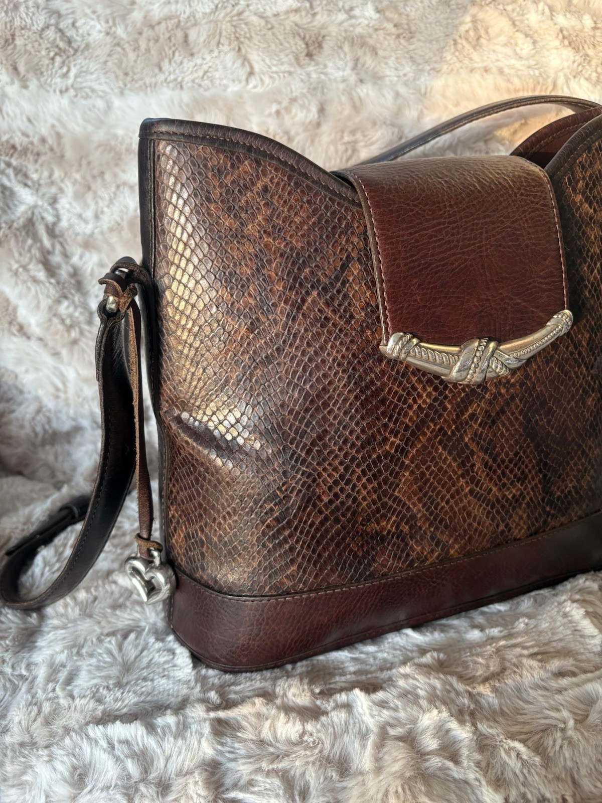 Brighton Leather Crossbody Bag Python Embossed Br… - image 1