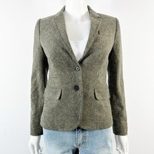 J. Crew Green Tweed Schoolboy Blazer Size 0 Wool Silk Business Casual Boardroom