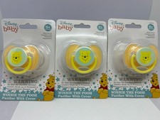 Lot of 3 NEW Disney Baby Winnie The Pooh Pacifier with Covers 0 Months Newborn