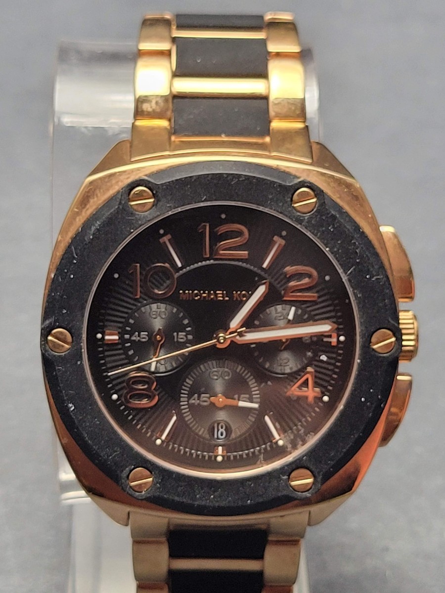 Michael Kors MK-5732 Tribeca Black & Gold Chronograph Watch–Very