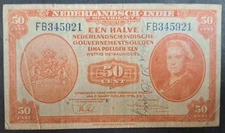 1943 Netherlands East Indies 50 Cent P110a, FB345921.