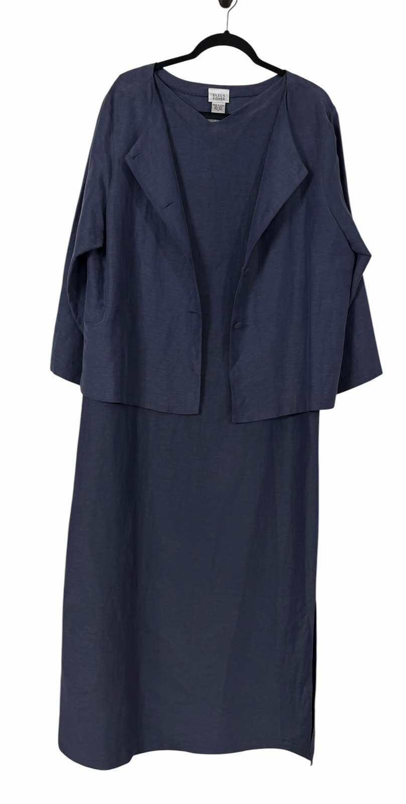 Vintage Eileen Fisher 2 Piece Set Linen & Silk Maxi Dress & Jacket Blue Large