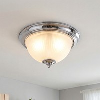 Deckenlampe Glas Metall E14 IP44 Ø30 Cm Chrom 2-Flammig Deckenleuchte Badezimmer