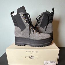 Marc Fisher LTD MPLUNE Gray/Black Suede Platform Lace-Up Ankle Boots US 6.5 M
