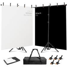 6.5x5ft 2in1 Black White Photo Backdrop Stand Kit with T-Shape Stand