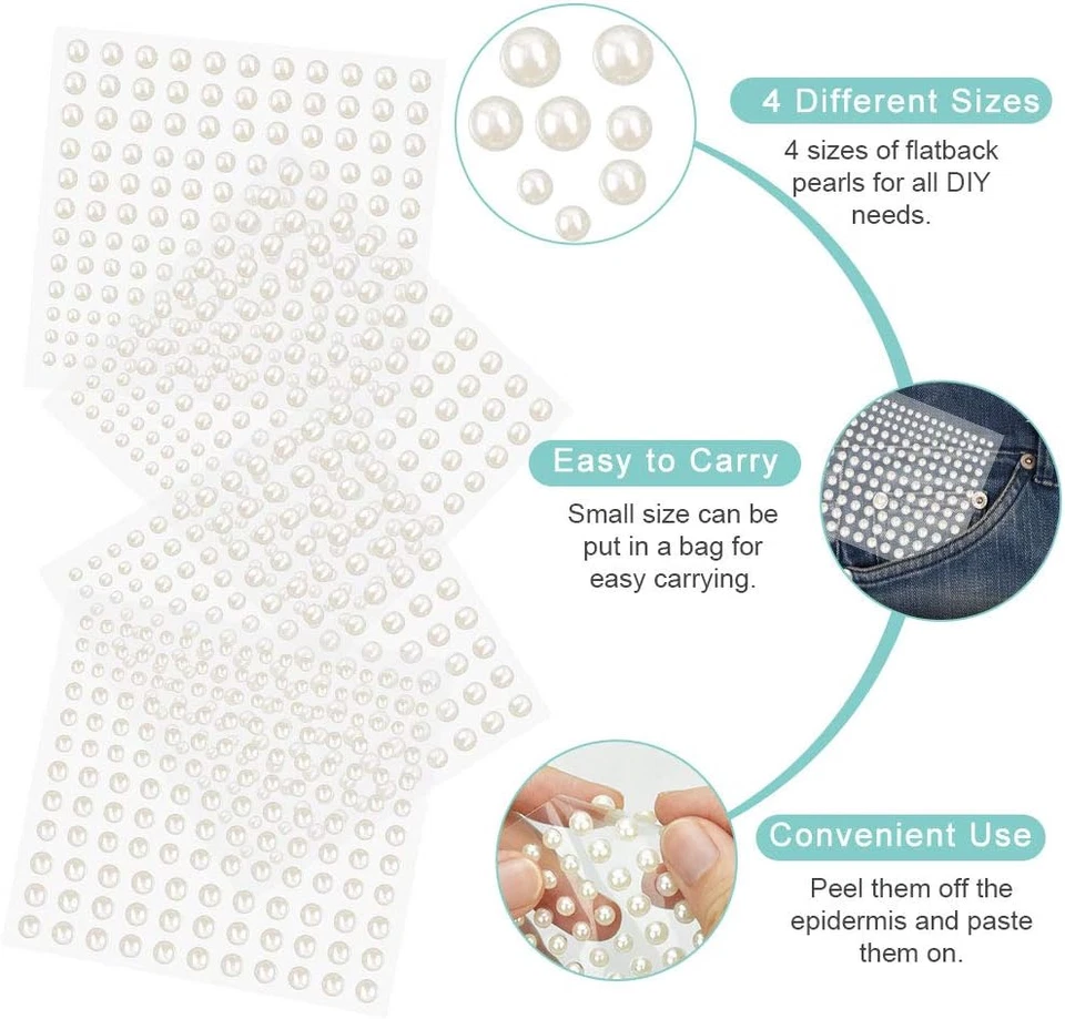 Halbperlen Cremeweiß Flache Rücken Dekoperlen Selbstklebend Schmuckherstellung - Bild 3 von 4