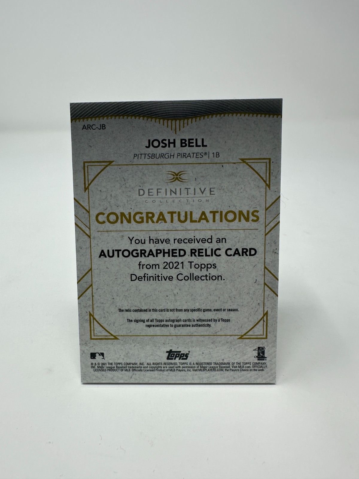 2021 Topps Definitive Josh Bell Auto Patch /10 Game Used Pirates Autograph view 2