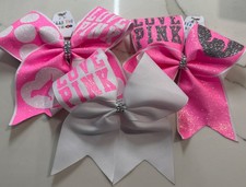 PINK Sparkle Glitter Cheer Hair Bow Accessory - Lot of 3
