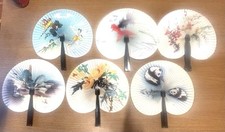 Vintage People's Republic of China Paper Metal Folding Hand Fan Set Of 6 Diff.