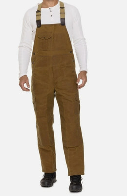 Filson Double Tin Cloth Bib Overall 48 Unhemmed Dark Tan USA Made Waxed Canvas