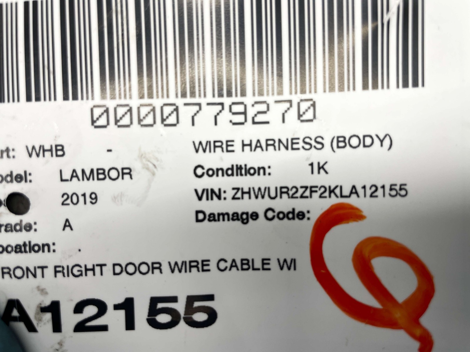 Lamborghini Huracan Front Right Door cable P/N 4T1971030