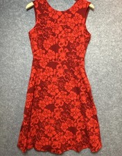 Lands End Dress Womens 10 Tall Red Floral Sleeveless Fit Flare Knee Length