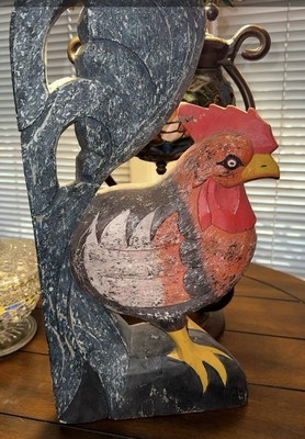Vintage Three Hands Corp 20'' Wooden Rooster Hand Carved & Painted Folk Art Decor