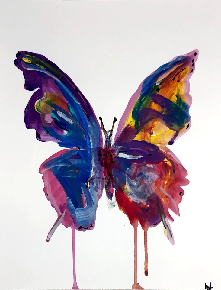 Original butterfly painting 14X11 Gallery Paper modern abstract impressionist - Image 2 of 4