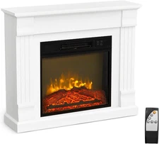 ROVSUN 32'' Electric Fireplace with Mantel, Freestanding Heater with Remote