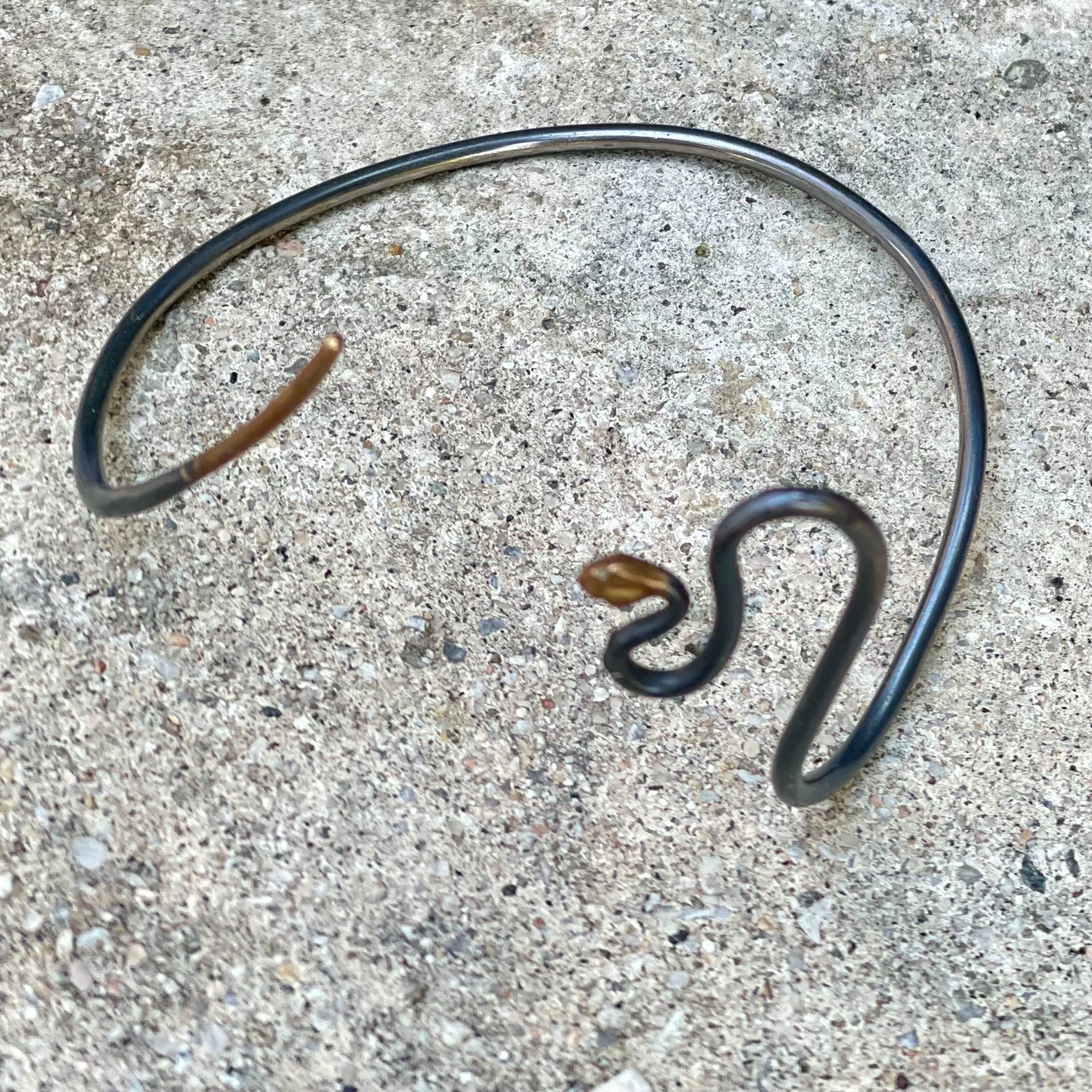 Shelley Cavanaugh Snake Bangle Bracelet Oxidized Silver 18k Gold Artisan