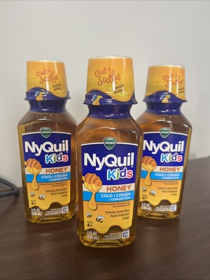 Vicks NyQuil Kids Nighttime Honey Cold Cough Liquid Medicine 8FlOz Lot 3 Ex11/25